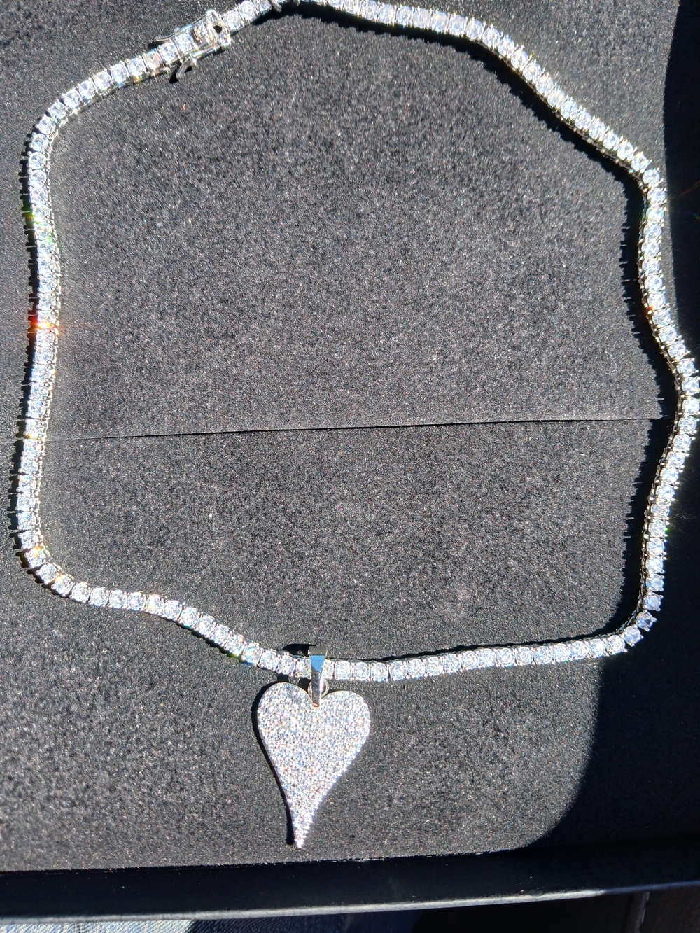 Sparkling Embelisshed Fine Silver Heart Pendant Tennis Necklace -embelisshed All